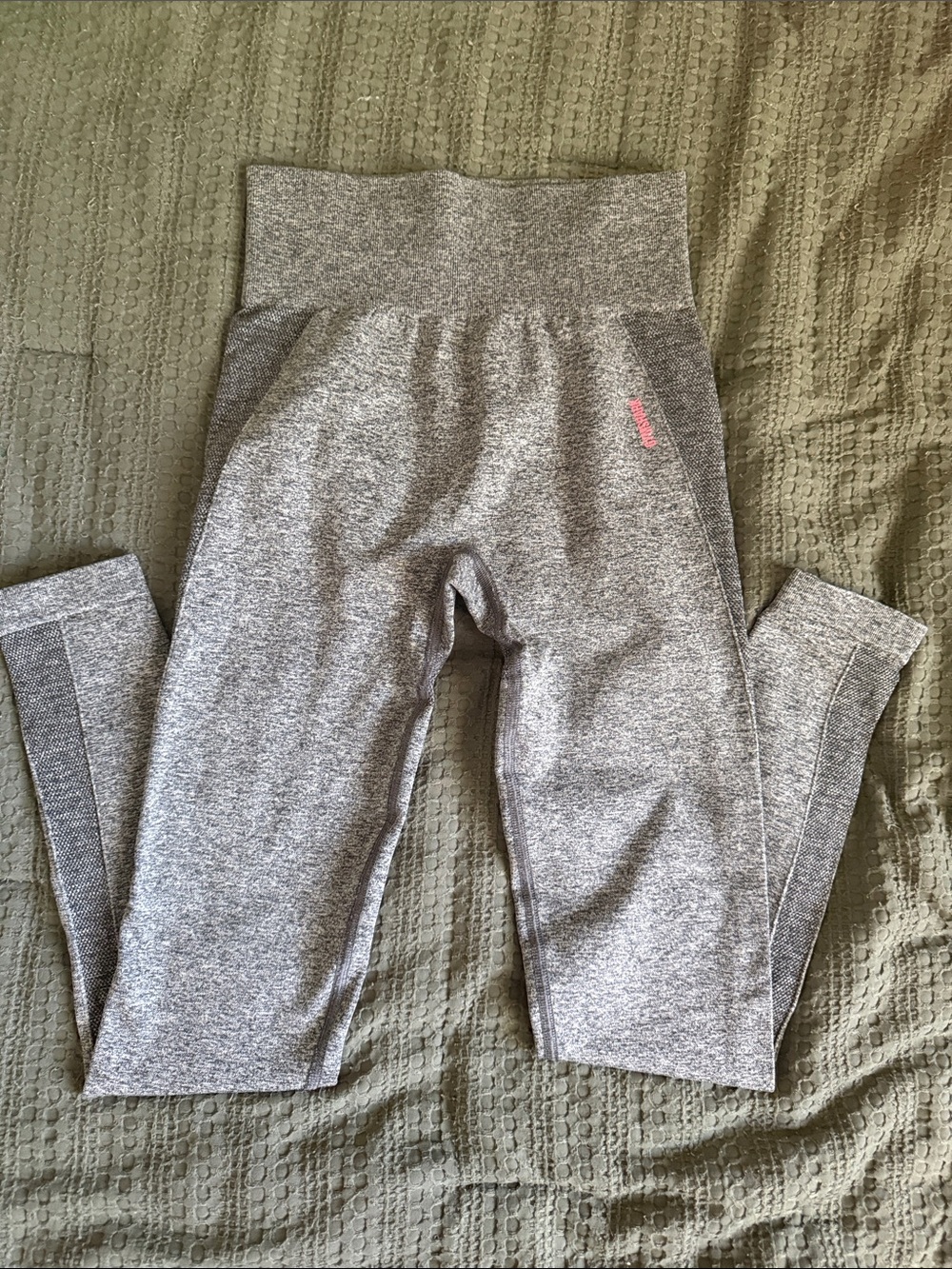 Gymshark Grey High-Waist Track Pants with Pink Logo